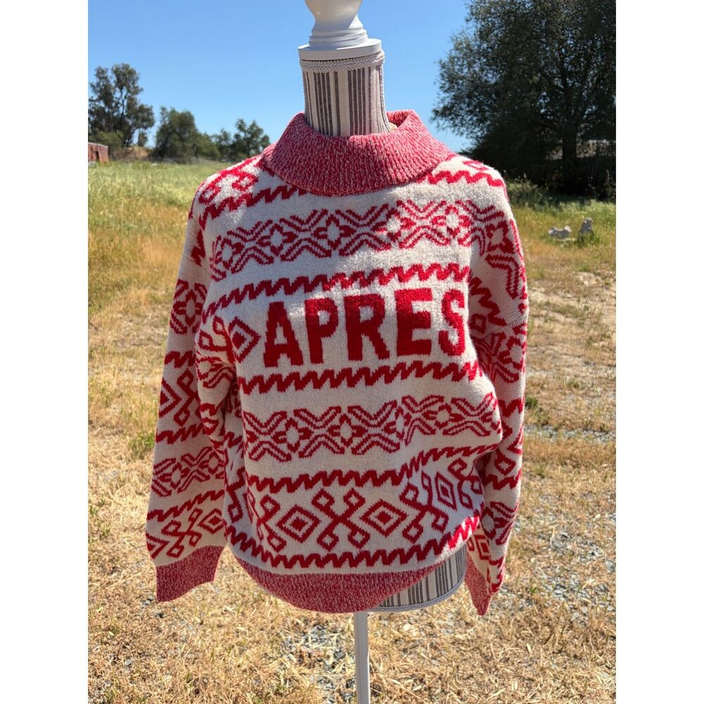 NWT A NEW DAY RED AND WHITE APRES SKI SWEATER MEDIUM Polyester & Spandex